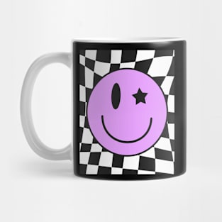 Retro Happy Face Shirt Checkered Pattern Smile Face Trendy Mug